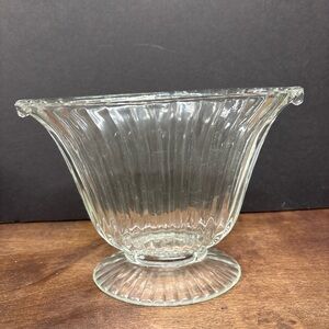 Vintage Ribbed Clear Glass Pedestal Vase